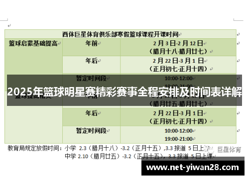 2025年篮球明星赛精彩赛事全程安排及时间表详解