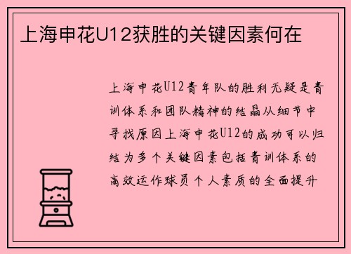 上海申花U12获胜的关键因素何在