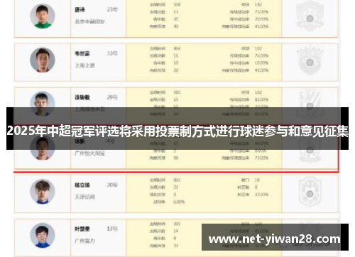 2025年中超冠军评选将采用投票制方式进行球迷参与和意见征集